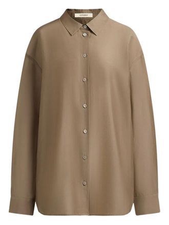 12 Storeez mother-of-pearl button-fastening shirt - women - Cotton/Silk - S - Brown