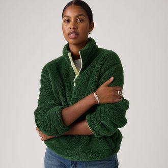 Levi's Gemma Sherpa 1/4 Zip Sweatshirt - Womens - XS - Green