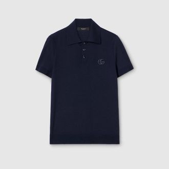 Gucci Knit Wool Polo Shirt With Embroidery, Size XXXL, Blue, Ready-to-wear