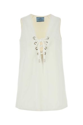 Prada Womens White Cotton Mini Dress - Ivory - Size EU 36 (Womens)
