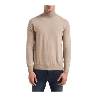 Alpha Studio Turtlenecks, male, Beige, 2XL, Beige Merino Wool Jumper Ribbed Style