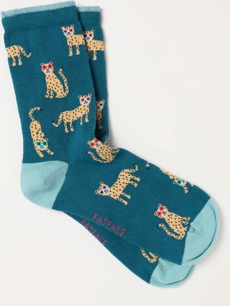 Fat Face FatFace Teal Blue Leopard Socks