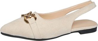 Generic Womens Closed Pointed Toe Slingback Flat Shoes with Metal Chain Decor Comfort Slip On Lightweight Casual Dress Shoes (7.5,Beige)