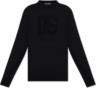 Dolce & Gabbana Wollen trui met logo - Heren - Ronde hals truien - Zwart - 2XL - Wol - Truien & Vesten
