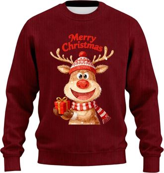 Generic Xmas Hoodie for Men Unisex Autumn Winter Print Ribbed Knit Hoodless Crewneck Sweatshirt Casual Comfortable Pullover Top Long Sleeve Apparel(Red,XXXL)