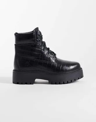 Timberland Stone Street stivaletto stringato da 6 pollici in pelle pieno fiore nera-Nero
