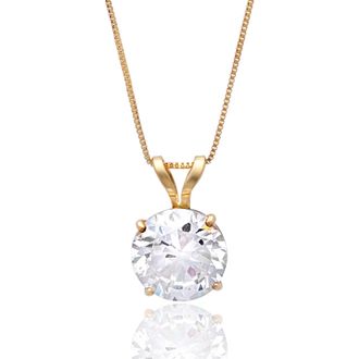 MAX + STONE 14K Gold 7.5MM Solitaire Cubic Zirconia Pendant Necklace with 18 Inch Box Chain