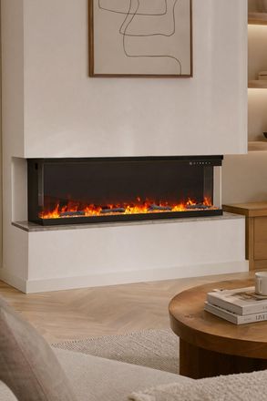 Living and Home 50 Inch 3-Sided Electric Fireplace Heater with Remote Control and LED Flame Effect in Black