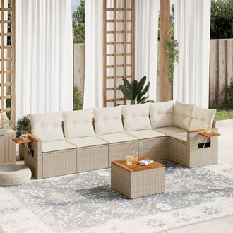 vidaXL Vidaxl - Set Sof&aacute;s De Jard&iacute;n 7 Piezas Y Cojines Rat&aacute;n Sint&eacute;tico Beige