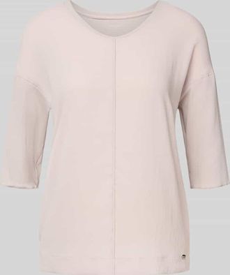 Marc Cain Relaxed Fit T-Shirt aus Baumwoll-Elasthan-Mix mit Ziernaht in Kitt, Größe 36