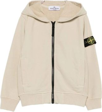 Stone Island Kids Sweatshirts, male, Beige, 8 Y, Hooded Zip Sweatshirt