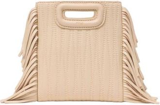 Maje Topstitched leather mini M bag in Cream at Nordstrom, Size Medium