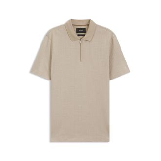 BOSS Zipper-neck polo shirt in a cotton-silk blend