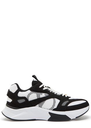 Valentino Garavani Demivee Panelled Mesh and Suede Sneakers - Black And White - 45 (IT45 / UK11)