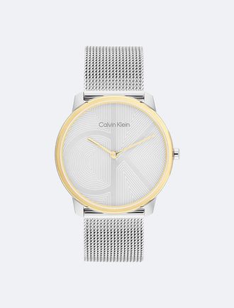 Calvin Klein Womens Minimal Monogram Logo Mesh Bracelet Watch - Black - OS