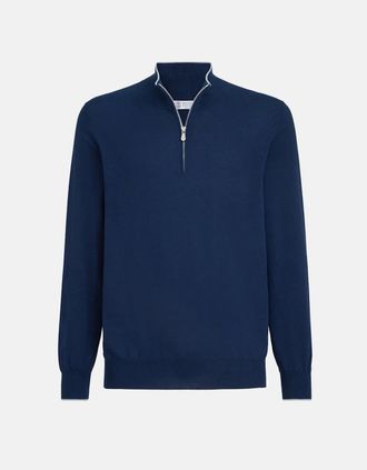 Brunello Cucinelli Mens 1/4 Zip Sweater Navy - Size: 48