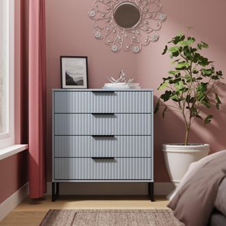 Lewis's Fluted 4 Drawer Chest in Denim Blue - Ready Assembled - Lewiss Home | TJ Hughes
