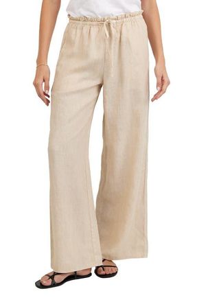 Bella Dahl Ruffle Waist Wide Leg Linen Pants in Linen Sand at Nordstrom, Size X-Small