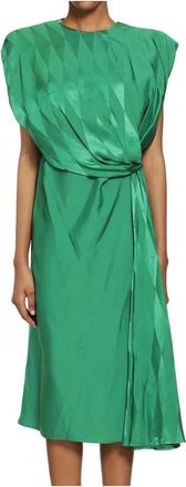 Versace Jacquard Zijden Gedrapeerde Midi Jurk - Dames - Casual kleedjes - Groen - M - Kleedjes