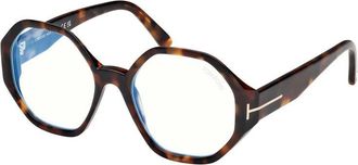 Tom Ford Eyeglasses Geometric Full Rim, Shiny Black Frame And Clear Blue Light Block Lens Ft5967-B001