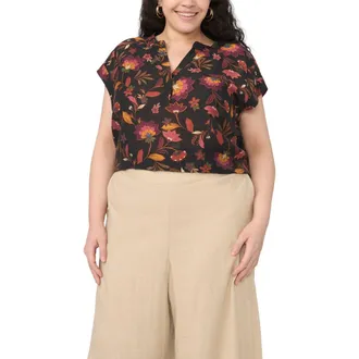 Vince Camuto Print Top in Rich Black at Nordstrom, Size 2 X