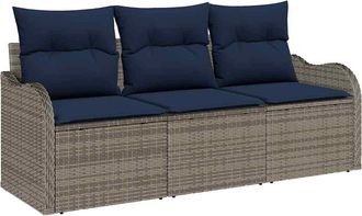vidaXL Conjunto De Sof&aacute; De Jard&iacute;n 3 Uds. Gris Rat&aacute;n Sint&eacute;tico Vidaxl