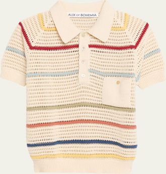 Alix of Bohemia Lessi Stripe Crochet Polo Top