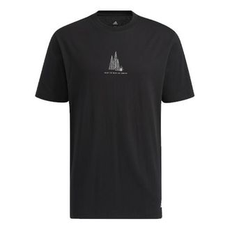 adidas Mens adidas Camping Graphic Short Sleeve Tee Pattern Round Neck Black T-Shirt HI3037