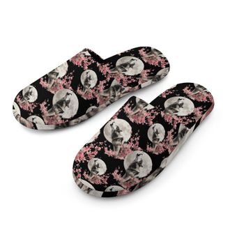Generic Moon Butterfly Flower Wolf Mens Cozy Memory Foam Slippers Warm Cotton House Shoes Comfy Slipper for Indoor Outdoor