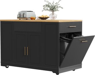 STILVORA Carro De Cocina Con 2 Puertas, 3 Cajones, Compartimento Para Residuos Y 5 Ruedas, En Mdf Y Metal, 120x50x92 Cm