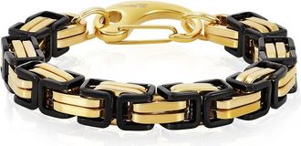 Crucible Jewelry Crucible Los Angeles Gold/Black Stainless Steel Byzantine Chain Bracelet 11mm Wide - 9