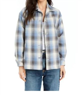 Drew Peyton Cotton Plaid Car Coat In Blue