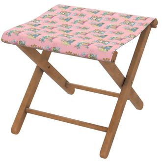 Vent de Boh&egrave;me Taburete plegable de eucalipto y tela outdoor dise&ntilde;o de templos rosa