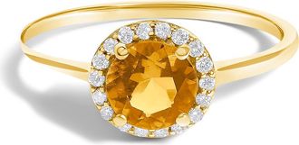 House of Brilliance 10K Gold Gemstone and 1/10 Cttw Diamond Halo Birthstone Ring in Yellow | Orange Citrine at Nordstrom, Size 6.5