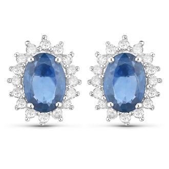Diana M. Jewels Blue Sapphire Oval 7x5mm - 2Pcs + White Diamond F/C Round 1.30mm( I1-I2/I color ) - 32Pcs ( Push (PBF03) (5.10x4.70mm) Post )