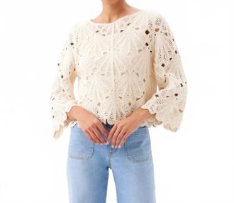 Karen Kane Flare Sleeve Crochet Top In Natural