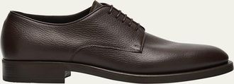Giorgio Armani Mens Grained Calf Leather Rubber-Sole Derby Shoes