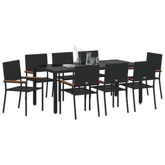 Berkfield Home Elegant 9 Piece Garden Dining Set Black Poly Rattan