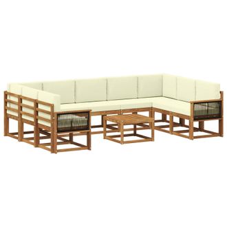 vidaXL Conjunto De Sof&aacute;s De Exterior Con Coj&iacute;n 10 Pcs Natural Y Crema Vidaxl