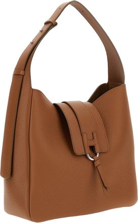 Hogan Hammered Leather Vertical Hobo Bag with Magnetic Closure
