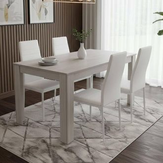 Kosy Koala Dining Table With 4 White Faux Leather Dining Chairs in Grey