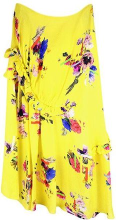 Preen Yellow abstract floral silk ruched skirt Size S