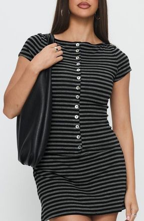 Princess Polly Angellina Stripe Jersey Button-Up Top at Nordstrom, Size 10