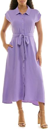 Nina Leonard Tie Waist Midi Shirtdress in Soft Purple at Nordstrom Rack, Size X-Large