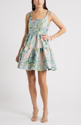 Chelsea28 Floral Garden Brocade Cocktail Minidress in Blue Multi Floral at Nordstrom, Size X-Large