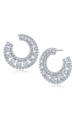 Kenneth Jay Lane Luxe Round Cubic Zirconia Hoop Earrings in Clear Silver at Nordstrom Rack