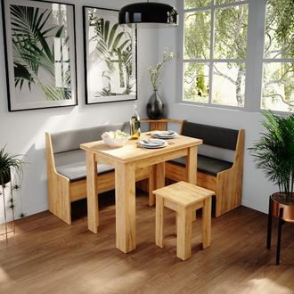 Vicco Conjunto Con Banco Esquinero Roman, Roble Dorado, 150 X 41.5 Cm Con Mesa