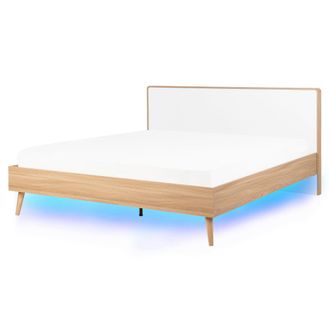 Beliani Beliani - Cama De Madera Blanca 160 X 200 Cm Con Somier Y Luces Led Cabecero Estilo Minimalista Escandinavo Serris