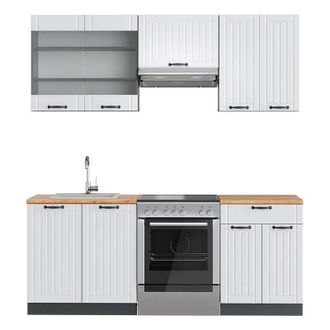 Vicco Mueble De Cocina Fame-line, Casa De Campo Blanca/antracita, 200 Cm, Et Roble