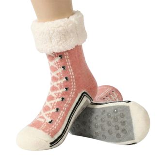 Generic Ultra-thick Cashmere Cute Slipper Home Socks Sport Fleece Lined Knit House Socks Fun Warm Thermal Winter Booties (Pink)